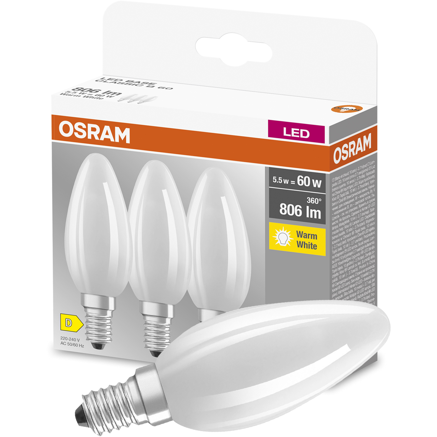 3x Żarówka LED E14 5,5W = 60W 2700K FILAMENT OSRAM