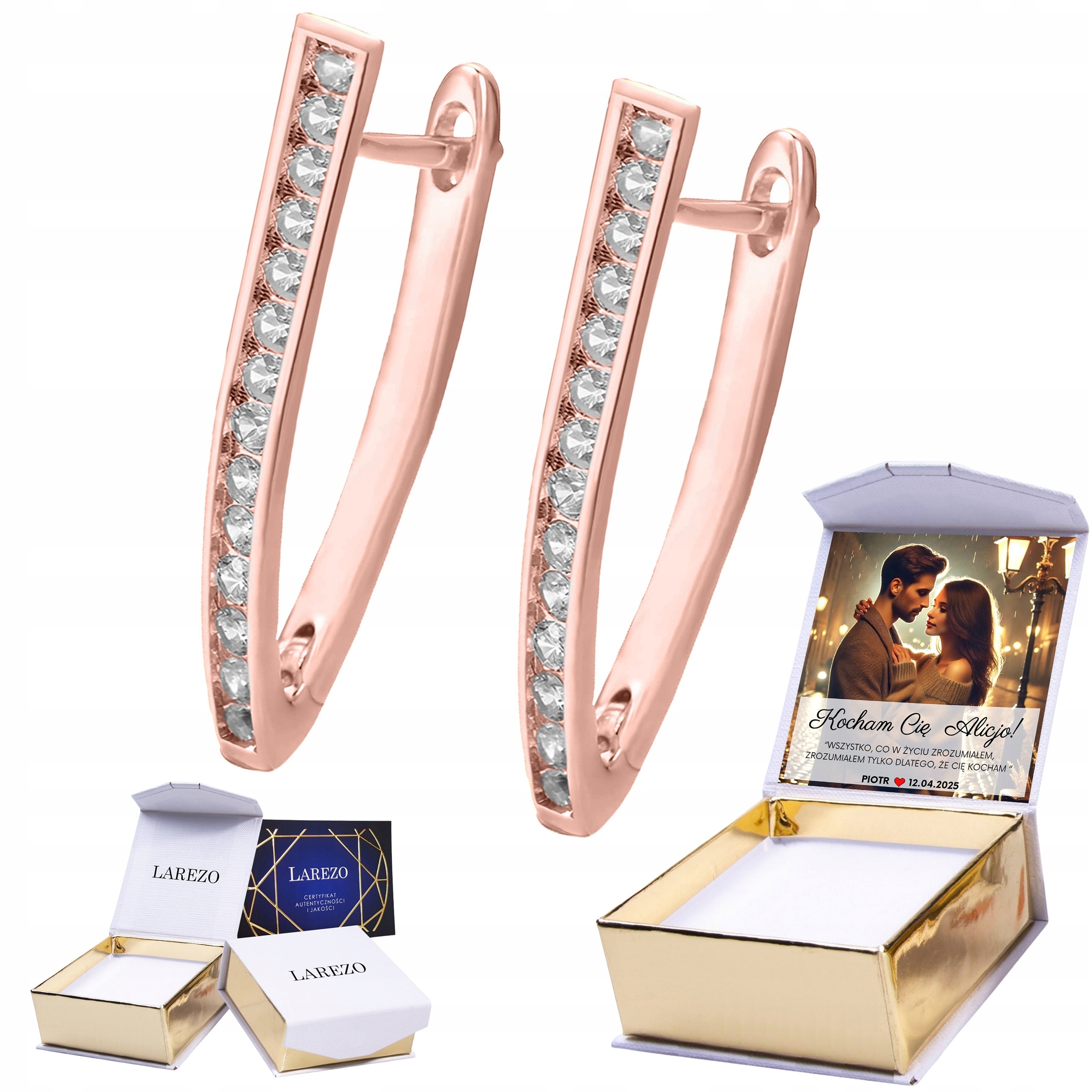 Náušnice Pozlacené anglické zapínání Písmeno V s krystaly Potisk