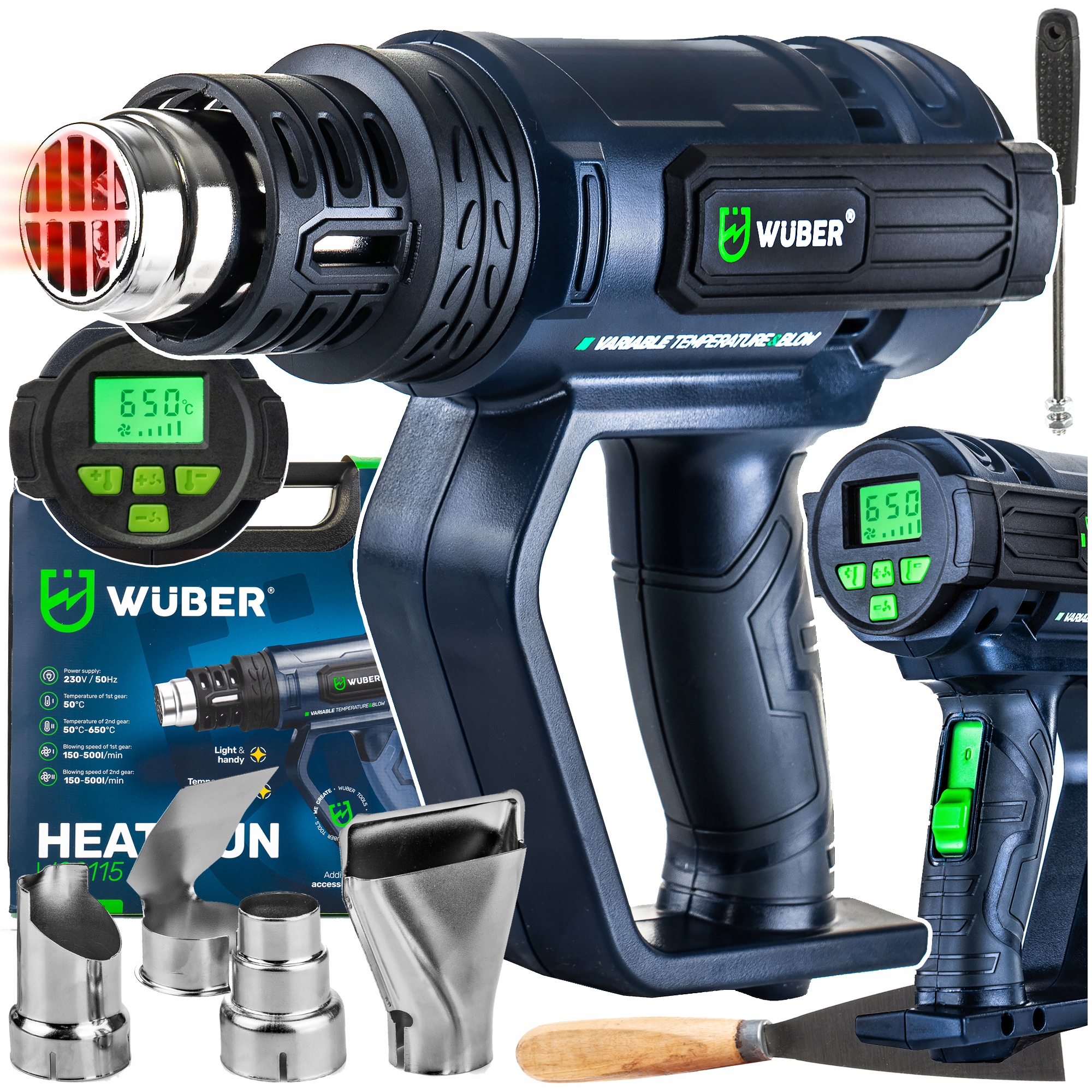 Opalarka Elektryczna 2 Biegi Regulacja LCD Mocna 2000W 5 Dysz Szpachla