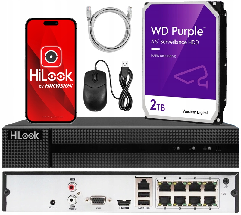 Ip monitorovací záznamník 8 kanálov PoE HiLook By Hikvision disk 2TB
