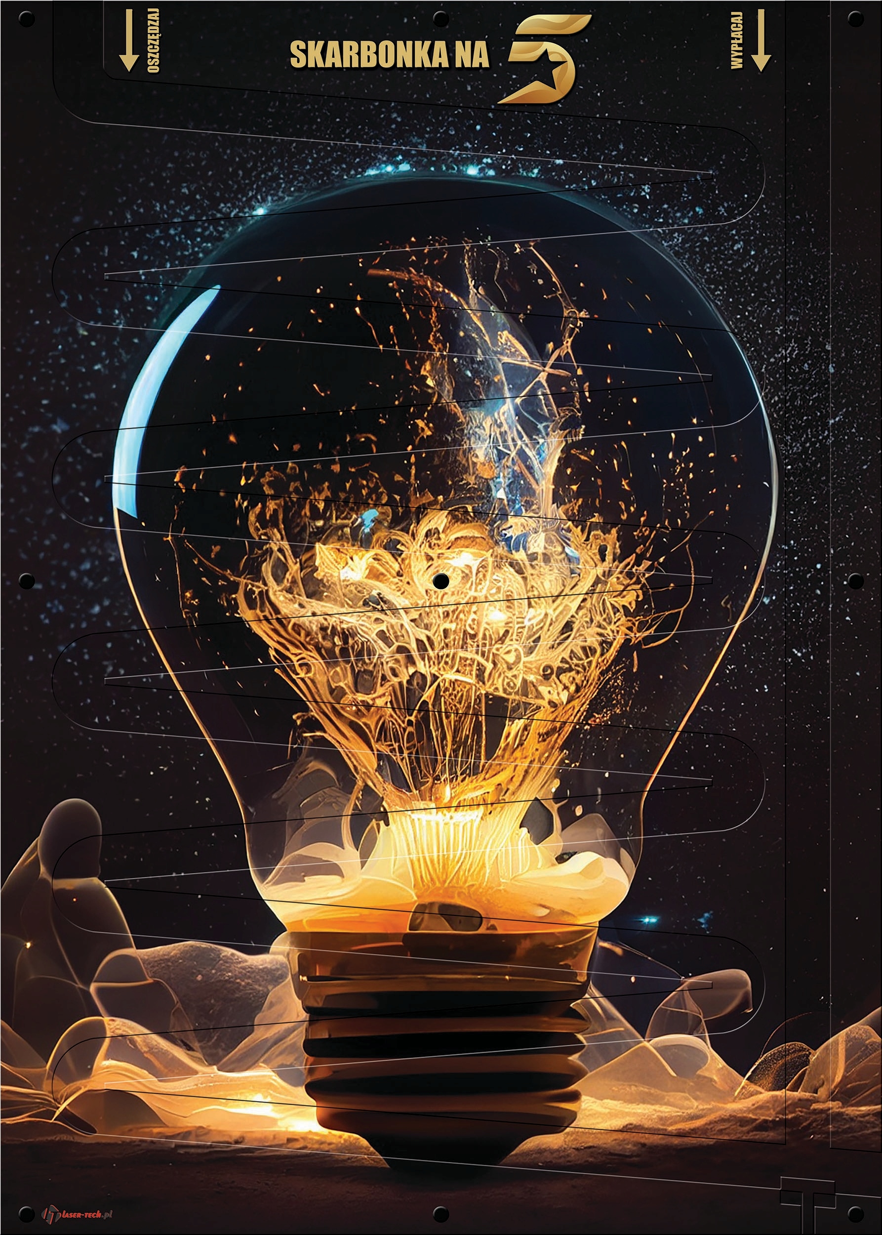 pokladnička na mince 5 zł (polských zlotých) XXL nástěnný obraz 50x70 cm Žárovky