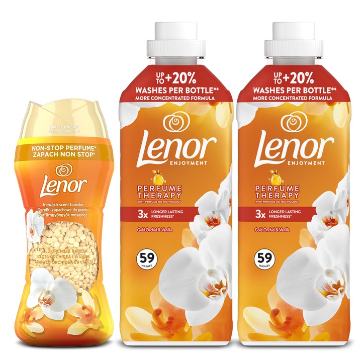 Sada Lenor Gold Orchid Vanilia tekutá aviváž 2x1,25 l perličky 195 g