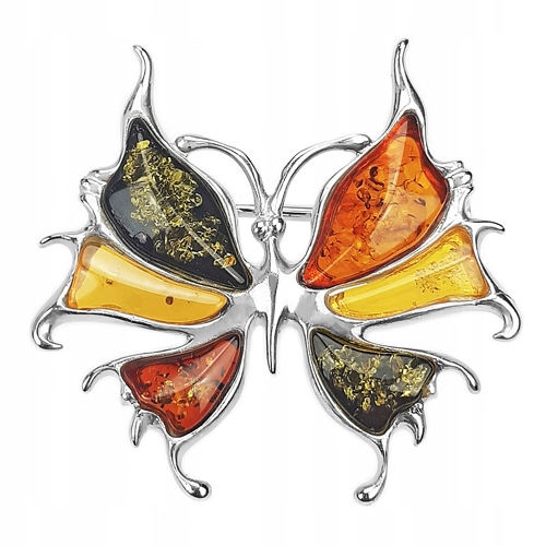 Stříbrná Brož motýlek z originálního Jantaru ze stříbra 925 jako Dárek