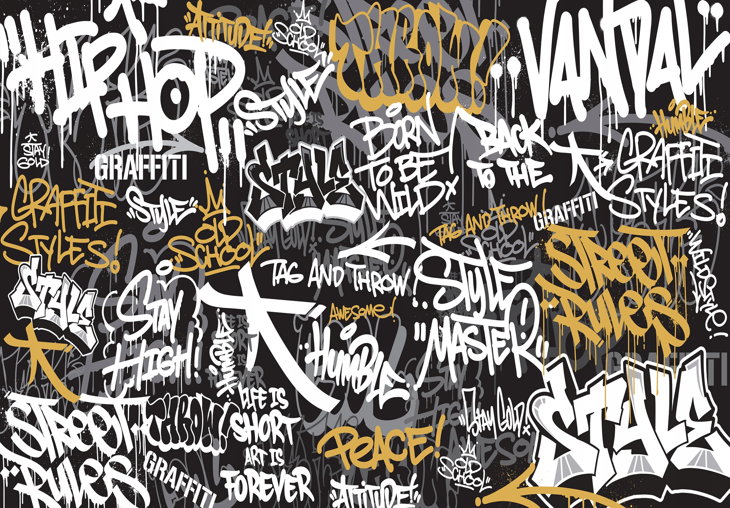 Vliesová fototapeta Graffiti Abstrakce Zlatá písmena Text 300x210 lepidlo