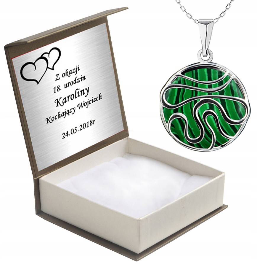 

Wisiorek Srebrny Duży Z Malachitem Łańcuszek 925