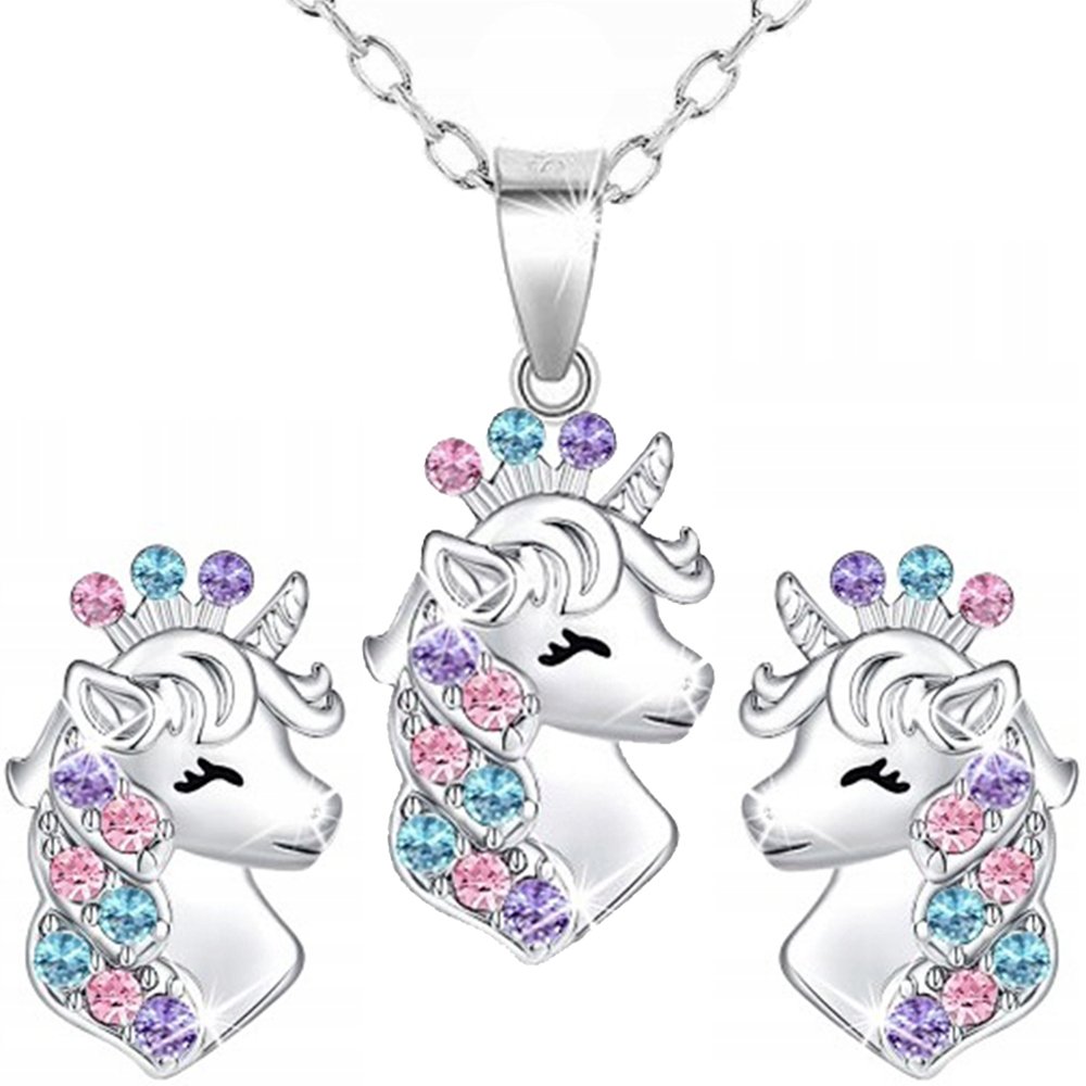 Sada stříbrných šperků jednorožci pro dívku, dětské stříbro 925
