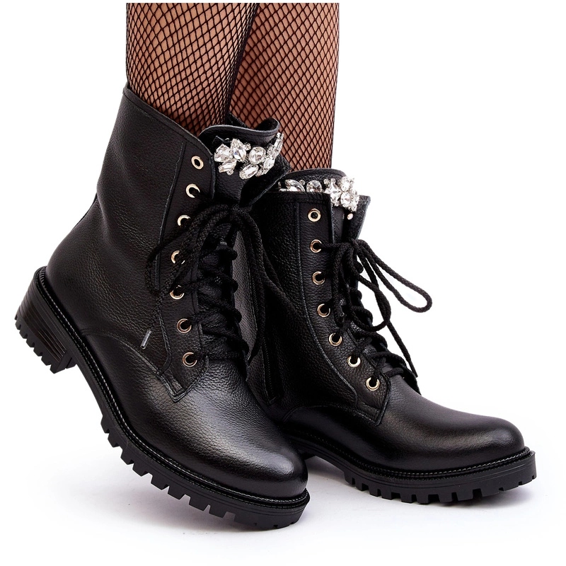 Kotníkové Boty S Ozdobou Z Přírodní Kůže Zazoo 1757 Černé 39