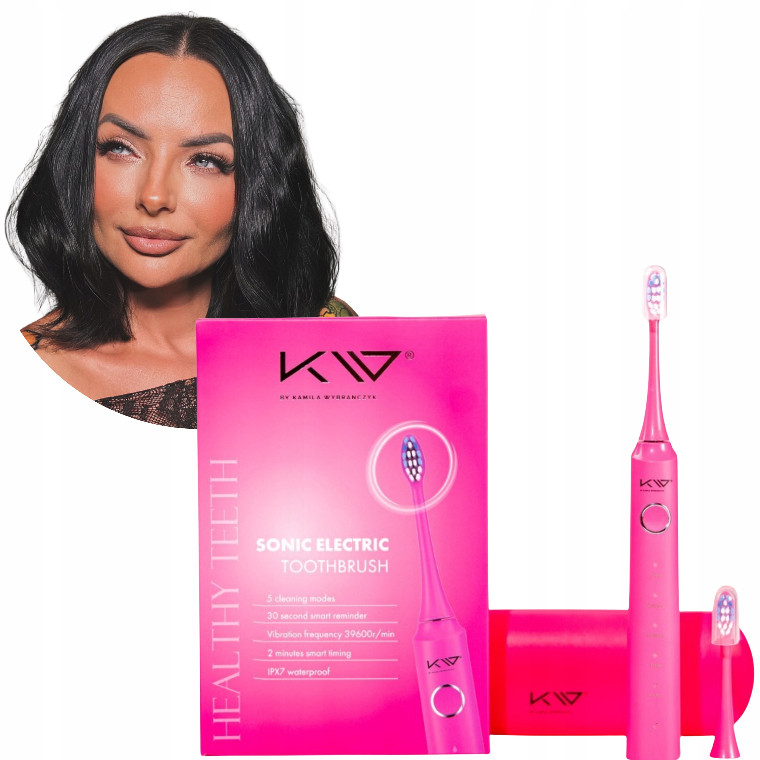 Szczoteczka Soniczna do Zębów 5 Trybów IPX7 Pink by Kamila Wybrańczyk
