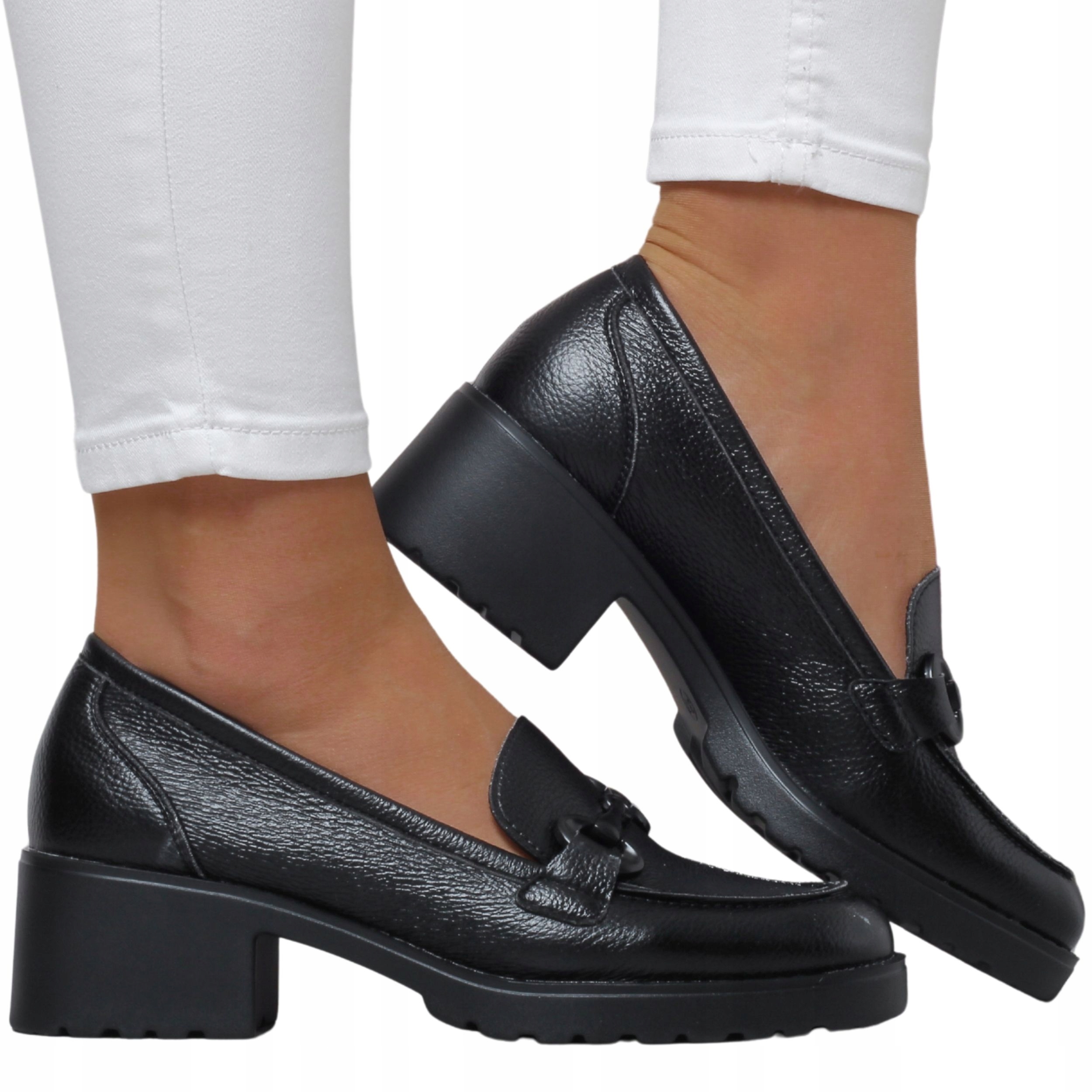 Czarne Mokasyny Damskie na Platformie Wsuwane Komfortowe 41