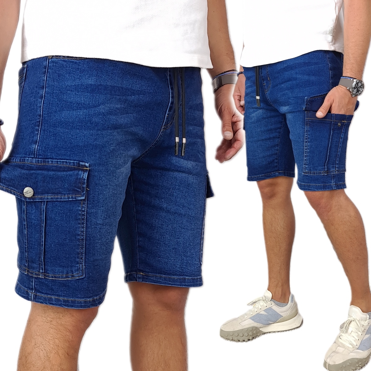 

Krótkie Spodenki Jeansowe męskie Bojówki gumka XL