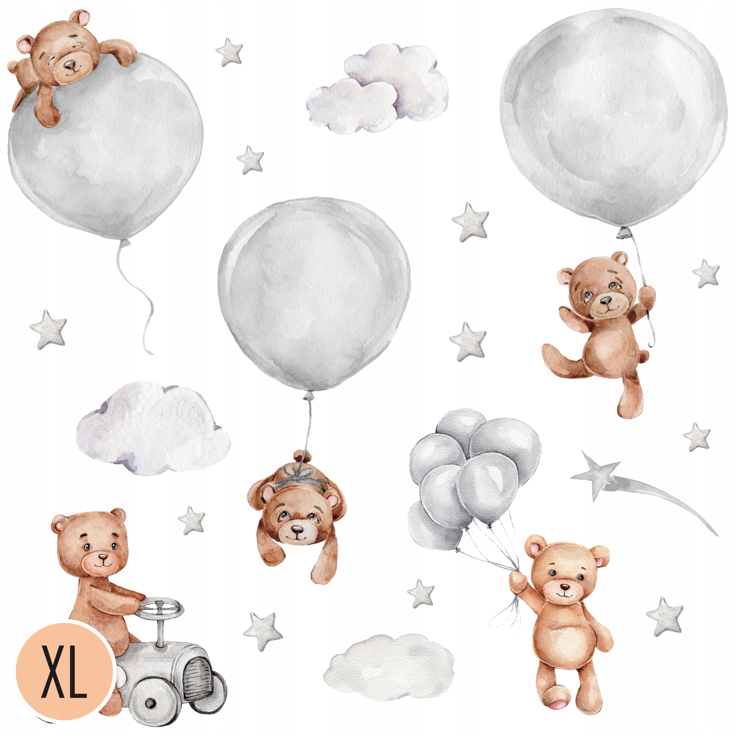 100x100cm NAKLEJKI na ścianę dla dzieci dekoracyjne MIŚ balony AUTKO