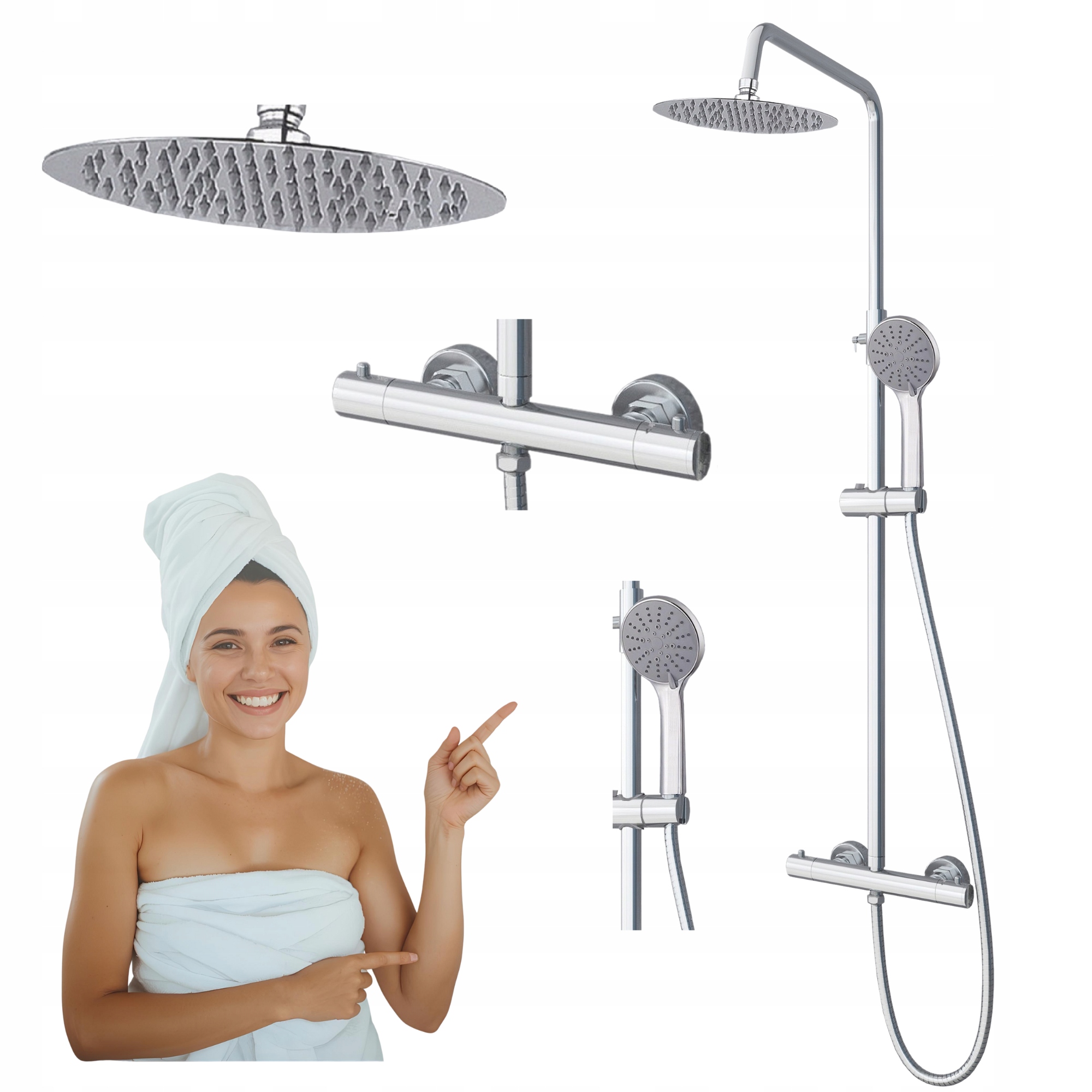 Sprchový set s termostatickou baterií a dešťovou sprchou do kabiny Caldo