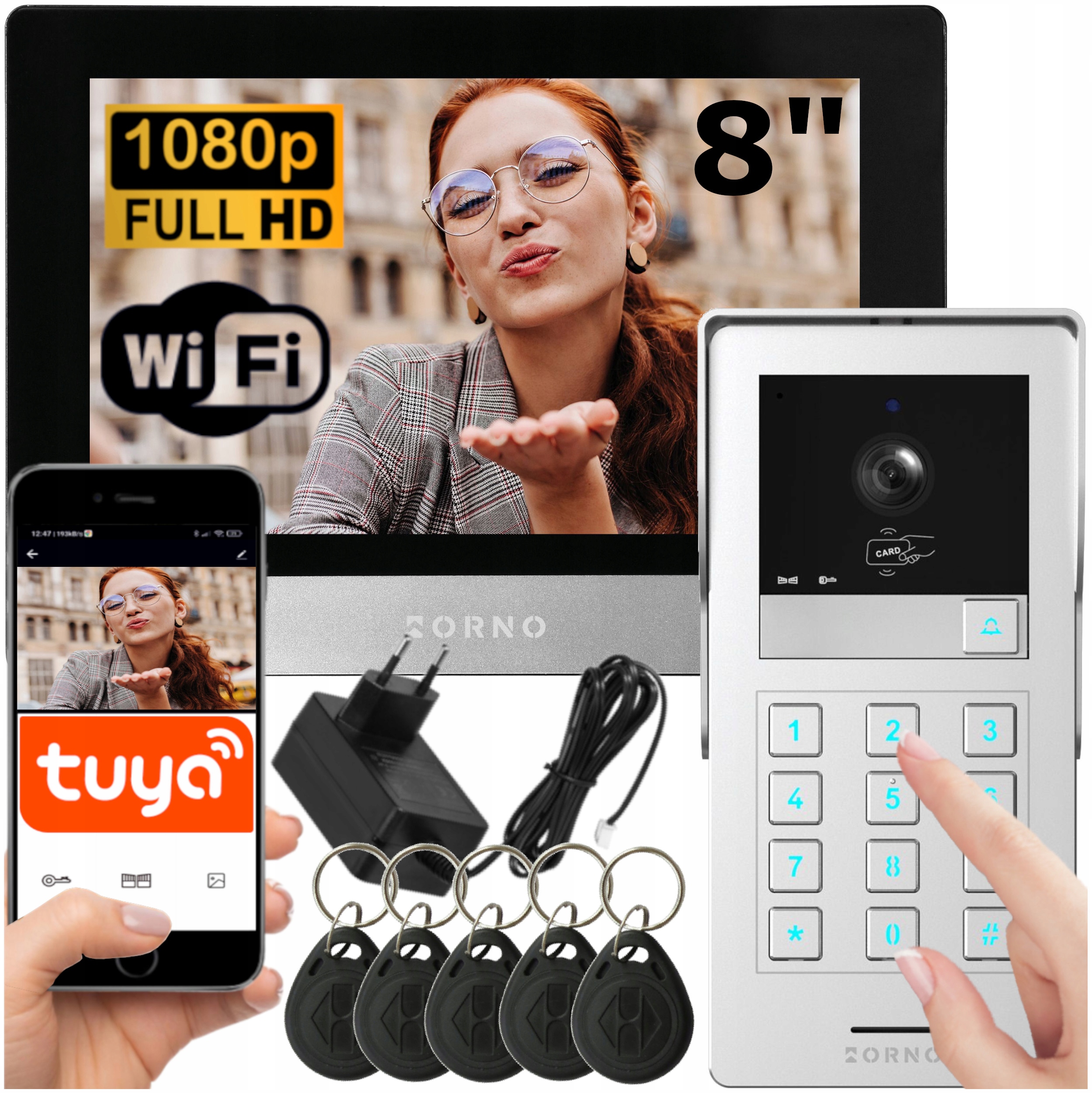 Wideodomofon Wifi Szyfrator Na Kod Brelok Full Hd 2-ŻYŁOWY Aplikacja Tuya