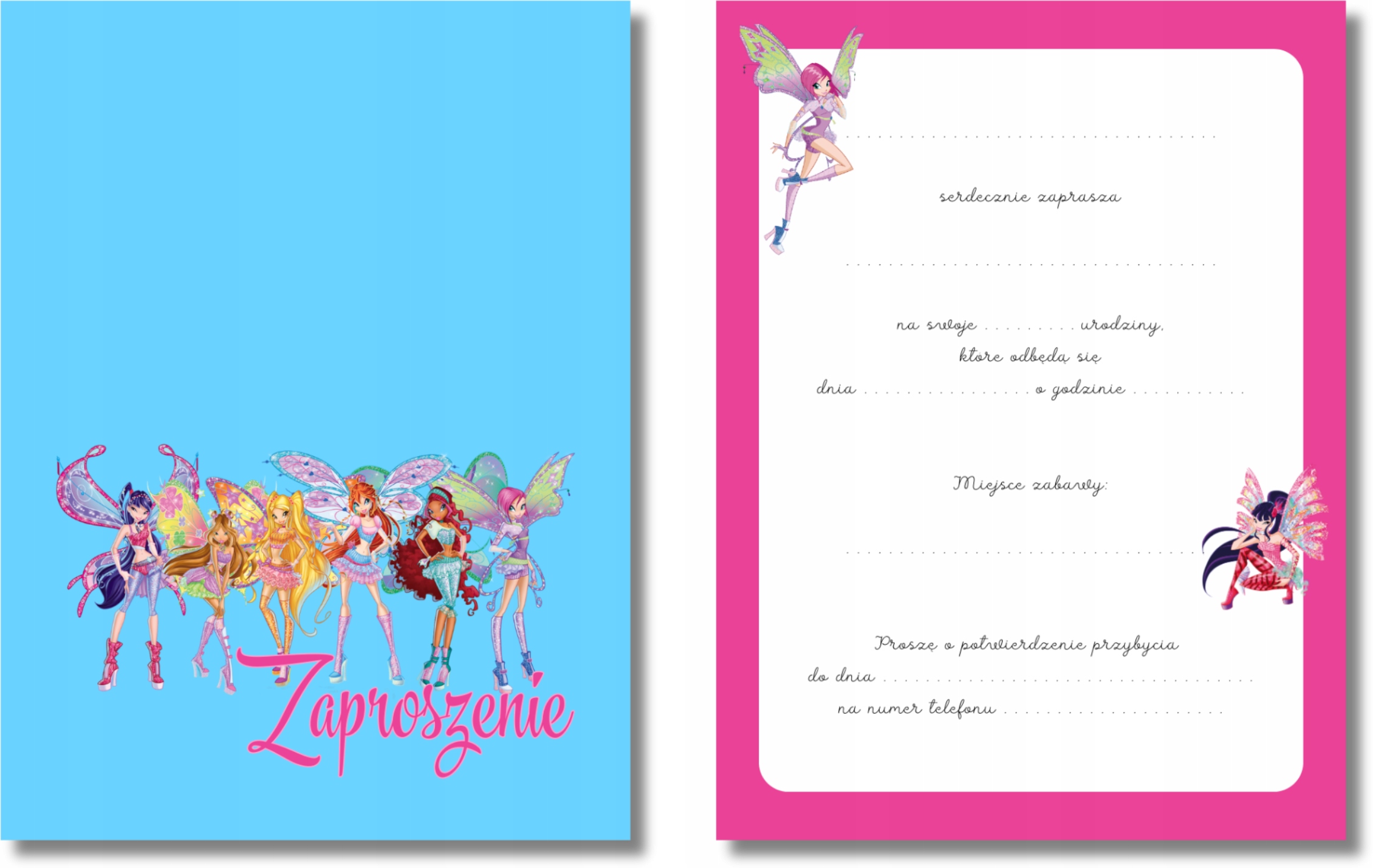 ZAPROSZENIA URODZINOWE WINX 15x10cm Marka inna