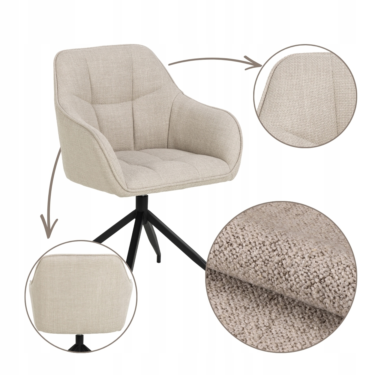 Jedálenská Stolička Do Obývačky Béžová, pohodlná, čalúnená, Otočná