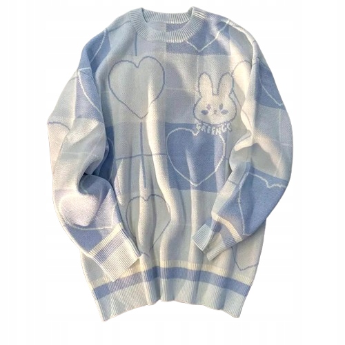 Dámský svetr Oversize ve tvaru srdce s motivem králíka Harajuku Kawaii L