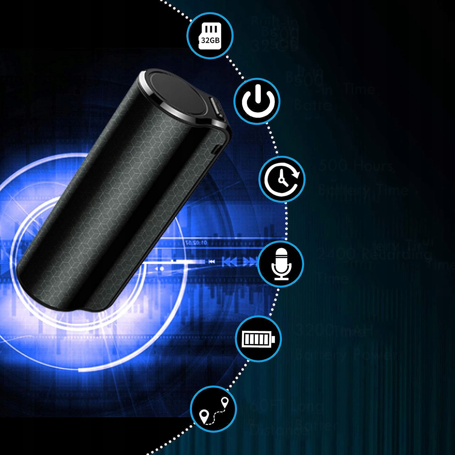 DYKTAFON CYFROWY 32G PODSŁUCH MP3 POŁĄCZENIE USB Aktywacja nagrywania głosem tak