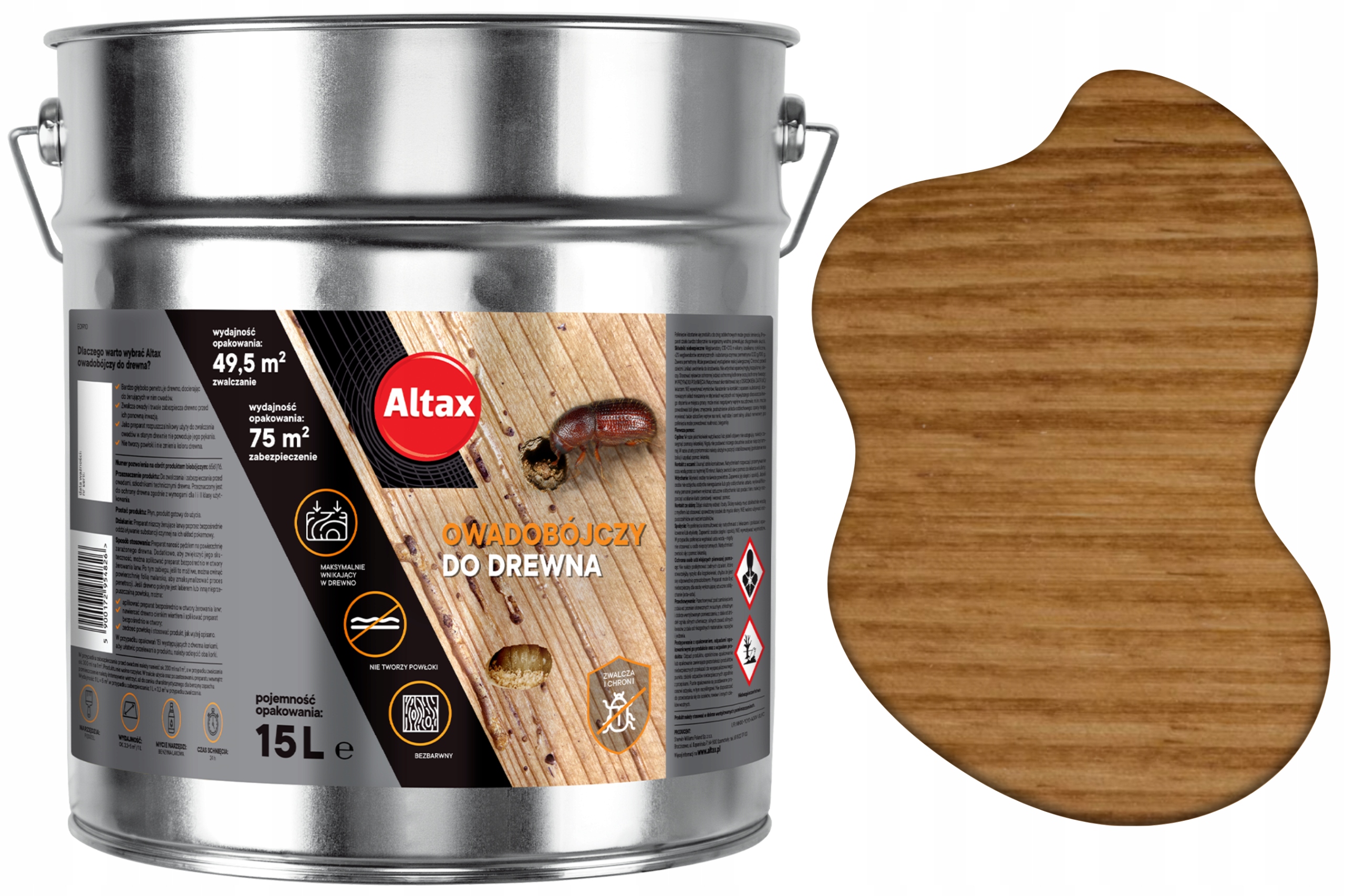 Hylotox Preparat owadobójczy do Drewna Altax Bezbarwny 15L Wieźby Robaki