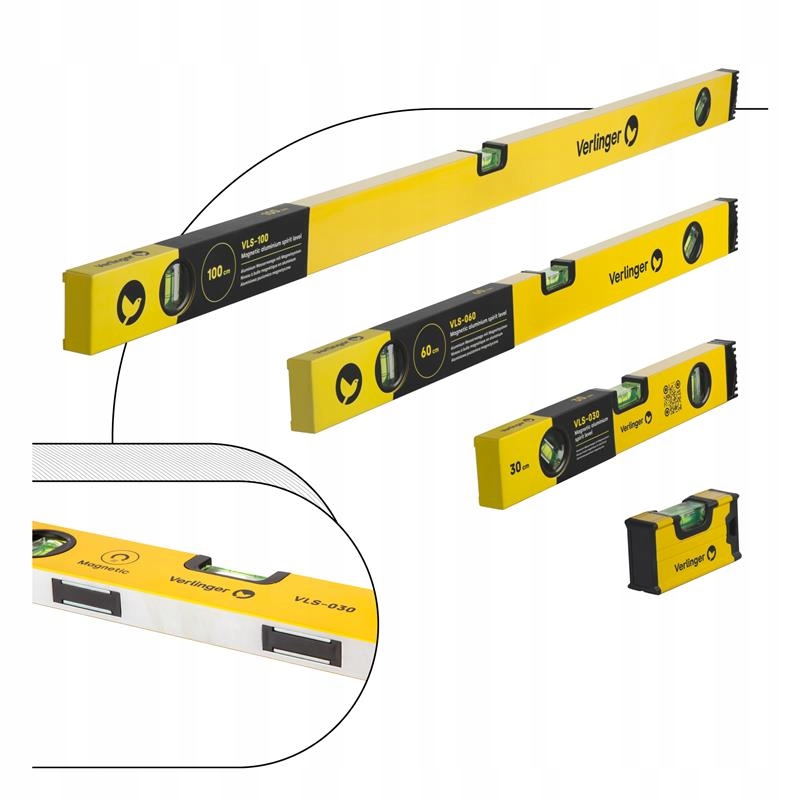 Zestaw Poziomic Magnetycznych 10cm 30cm 60cm 100cm Aluminiowa Verlinger