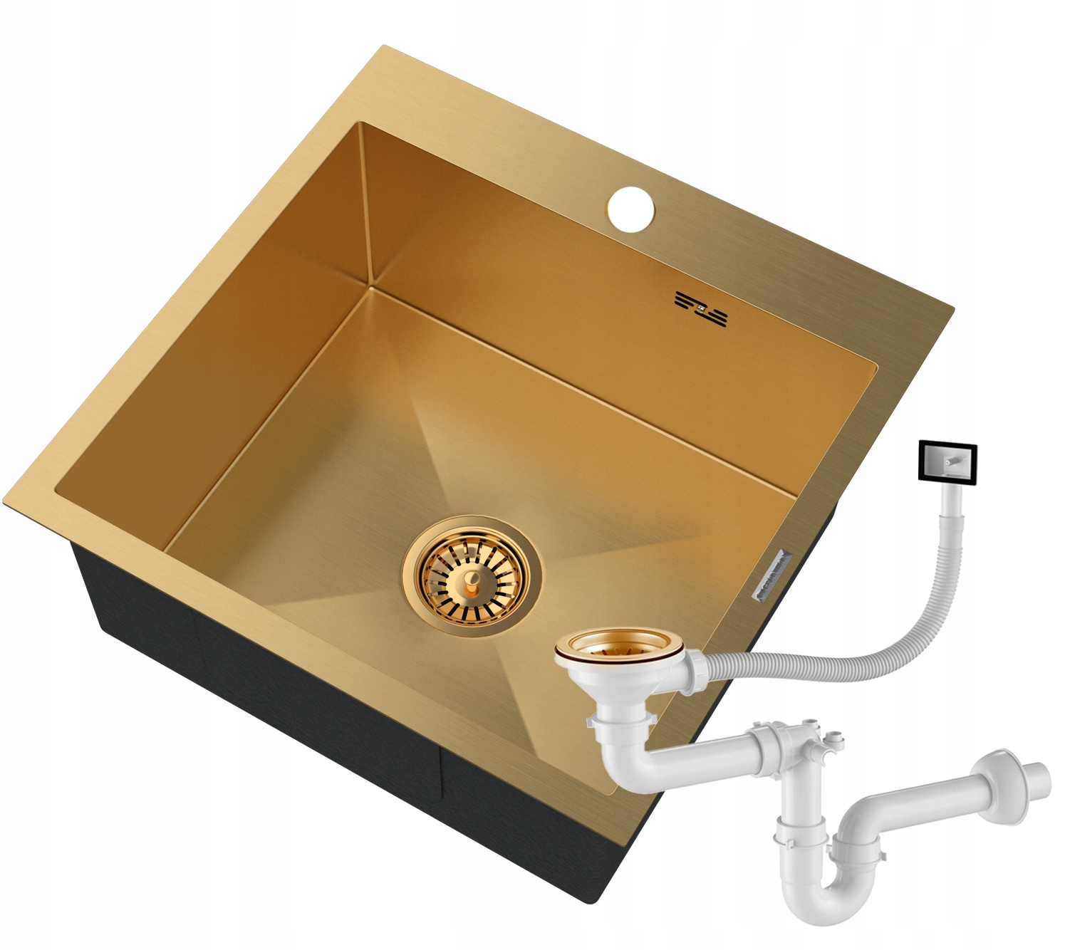 Nerezový Drez Štvorcový Jednokomorový Zlatý Kuchynský Sifón BARI50