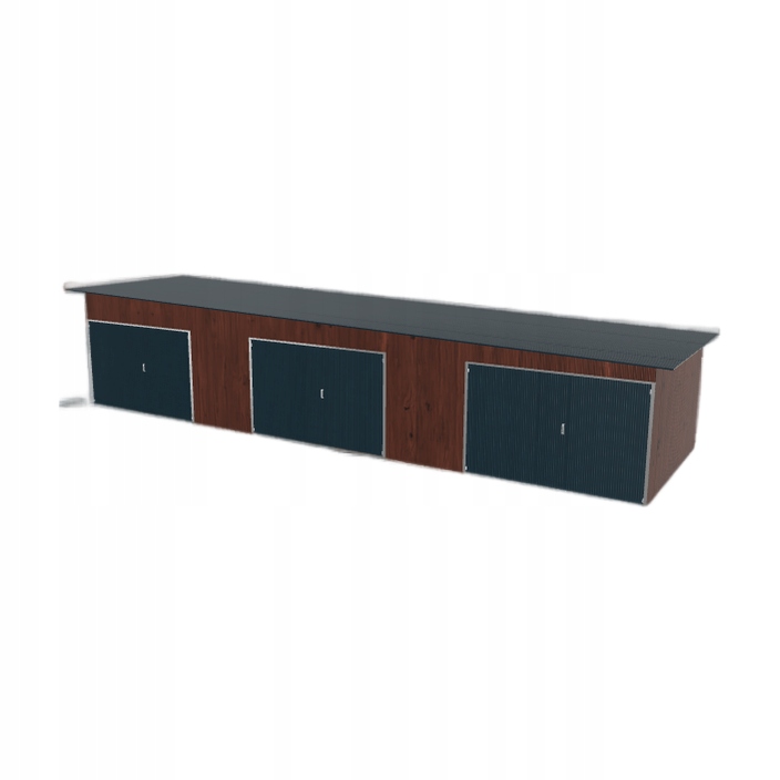 Plechová garáž 12 x 3.5 m s třípolohovým spádem vpravo Tmavý ořech