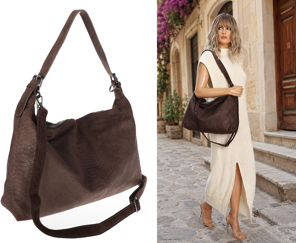 Dámská shopper kabelka semišová přes rameno PB4740 Čokoládová