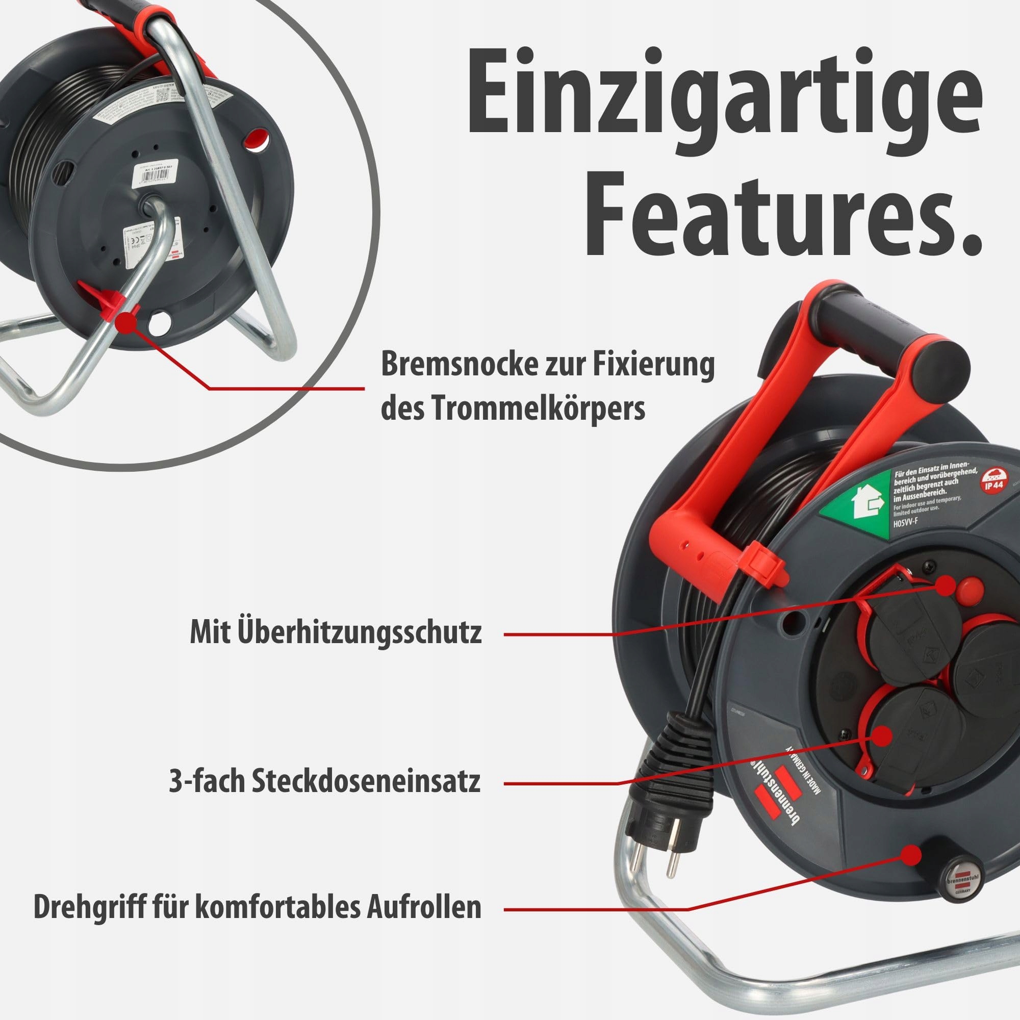 BRENNENSTUHL Garant V2 Kabeltrommel 25m Zewnętrzna 3 Gniazda IP44 — miniatura 4