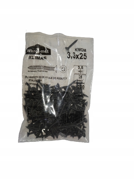 WKRĘTY DO PŁYT GK REGIPSU METAL 3,5x35MM 200 SZT