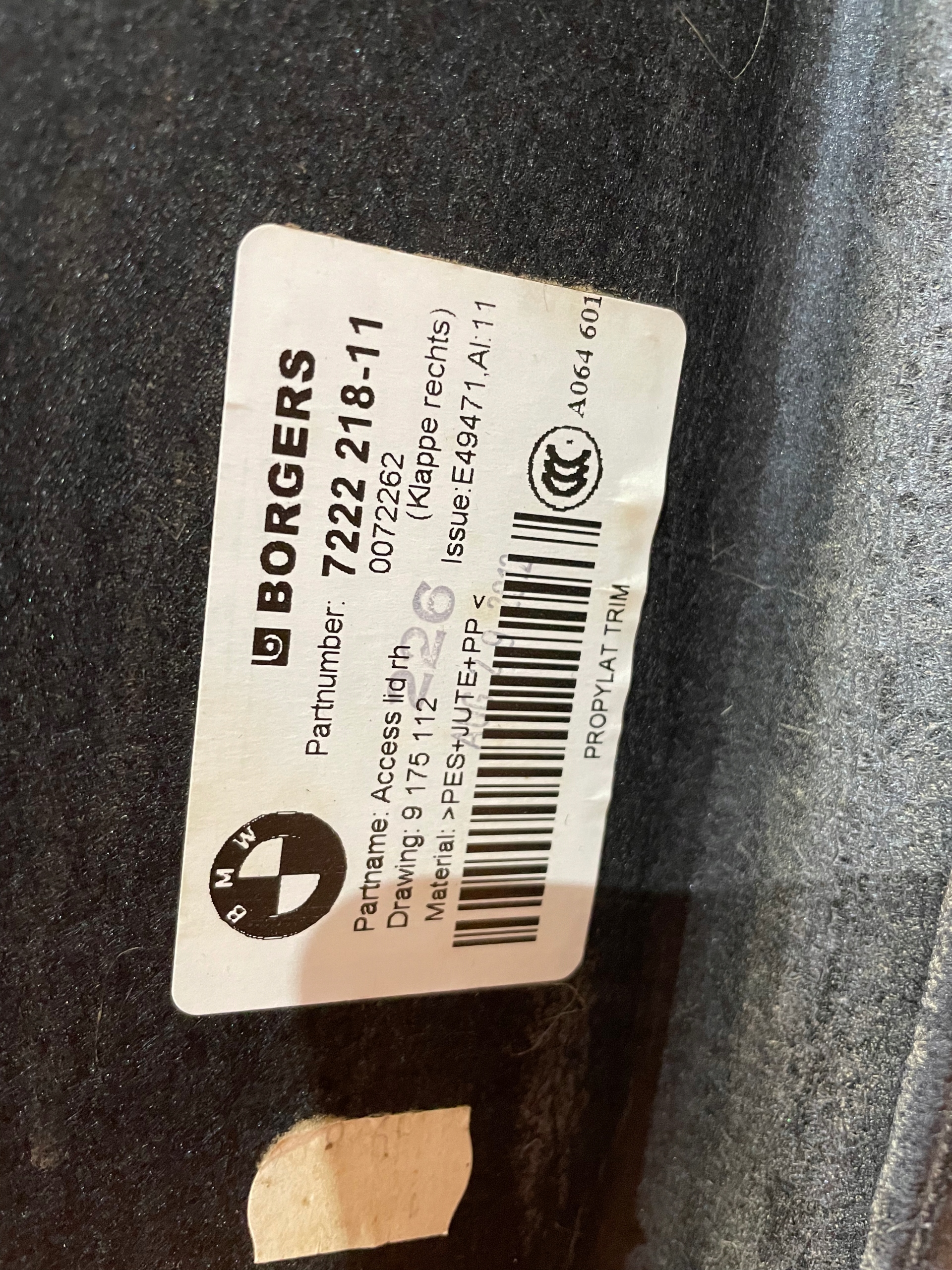 boot upholstery right boot BMW X3 F25