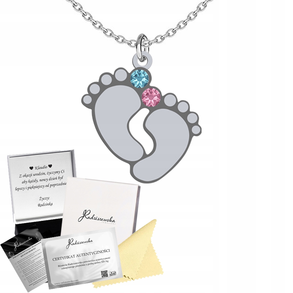 Náhrdelník s nožičkami Jméno dítěte stříbro 925 Svátek Matek Gravírování Bonus