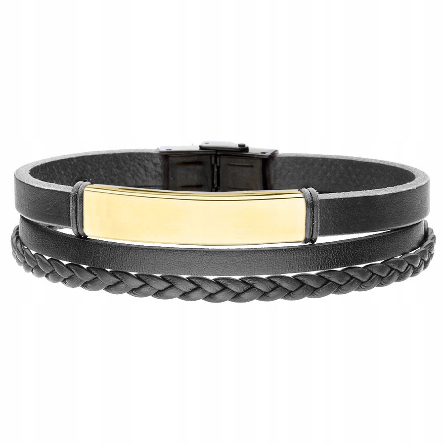 Náramek Manoki pánský, černá kůže Ocel 316L 22 cm