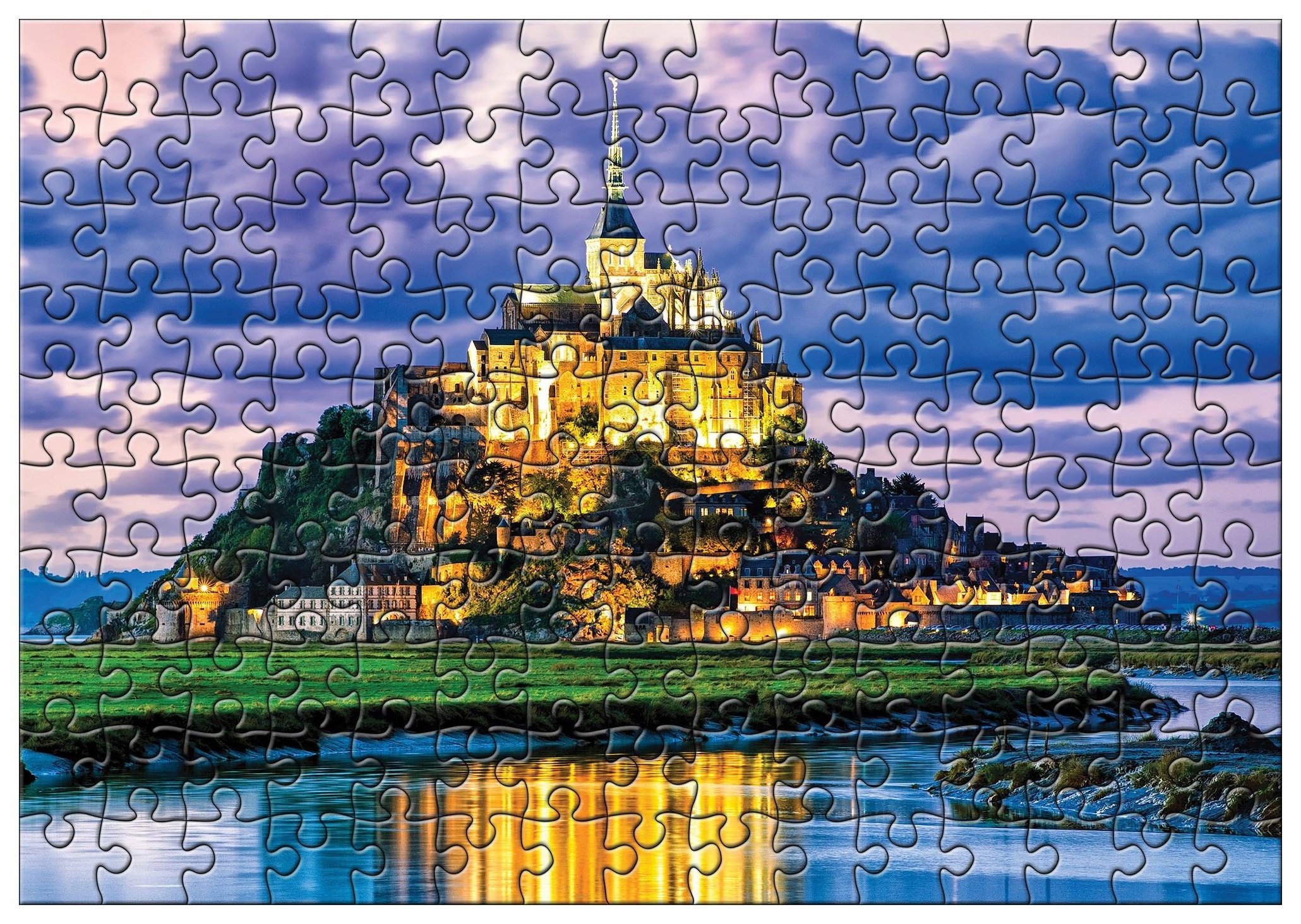 Fototapeta Mont Saint Michel v noci, teplé farby, zámok 350x250 lepidlo