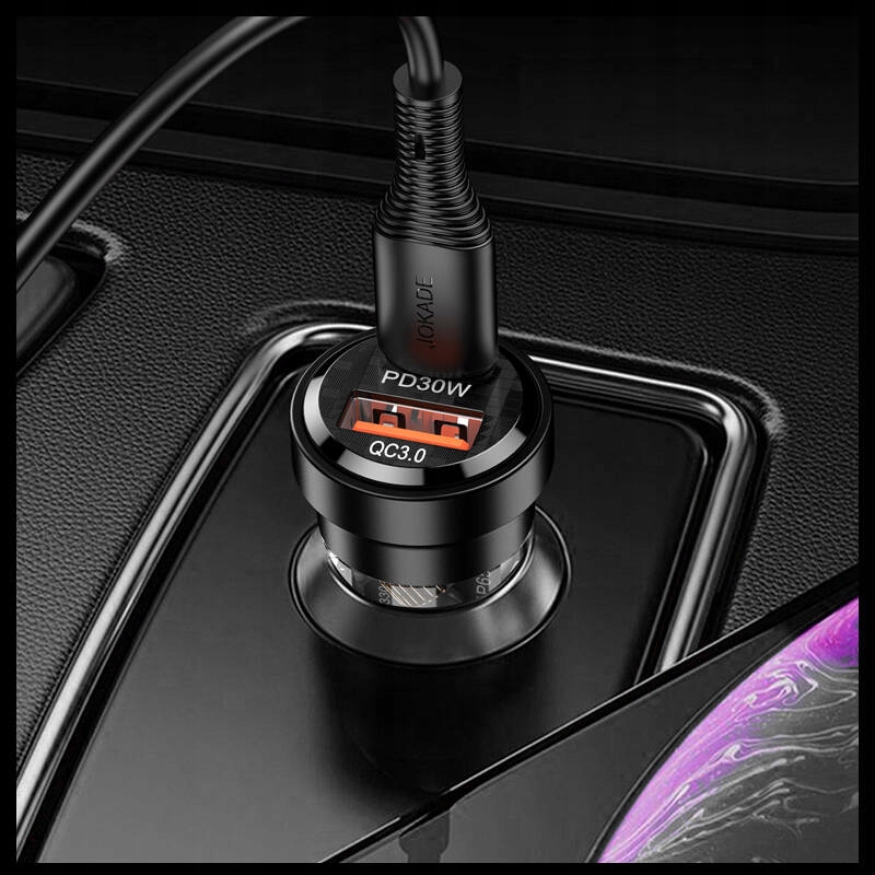 SZYBKA Ładowarka Samochodowa USB + USB-C PD 30W 5A QC 3.0 + KABEL 2x TYP C Prąd wyjściowy 5000 mA