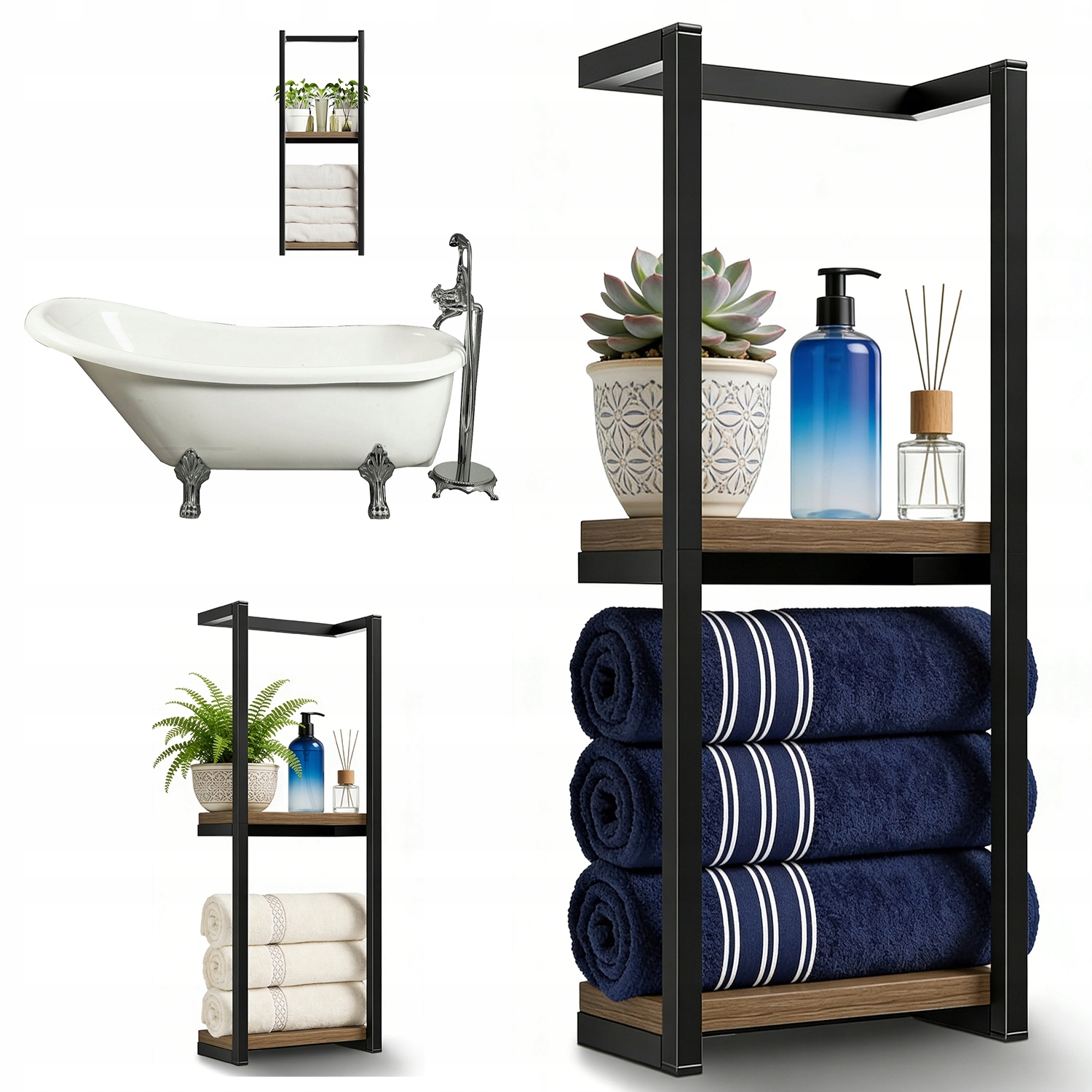 Nástěnný Věšák Na Koupelnové Ručníky Černý Loft 2 Úrovně 77 cm