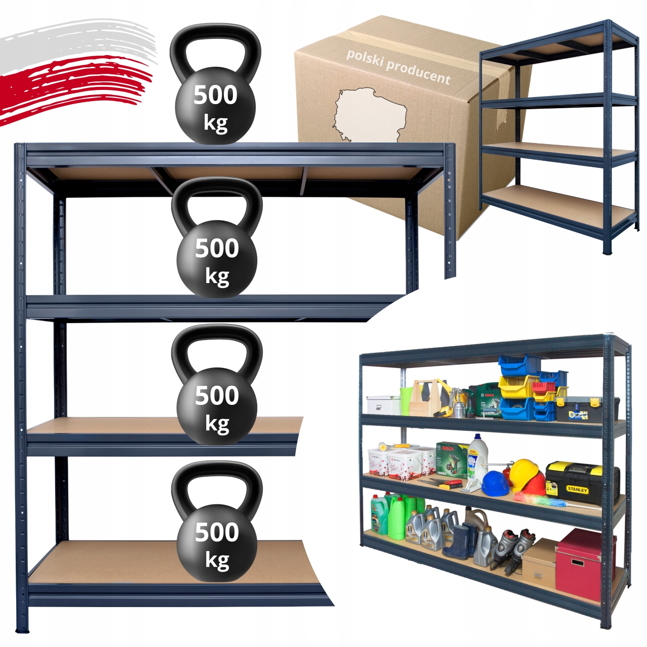 Regał metalowy 177x200x60 stojak warsztatowy magazynowy 500kg/półkę Trwały