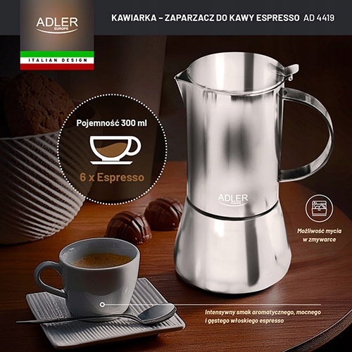 Kawiarka AD 4419 - Ekspres do Espresso 350ml - Włoski Smak