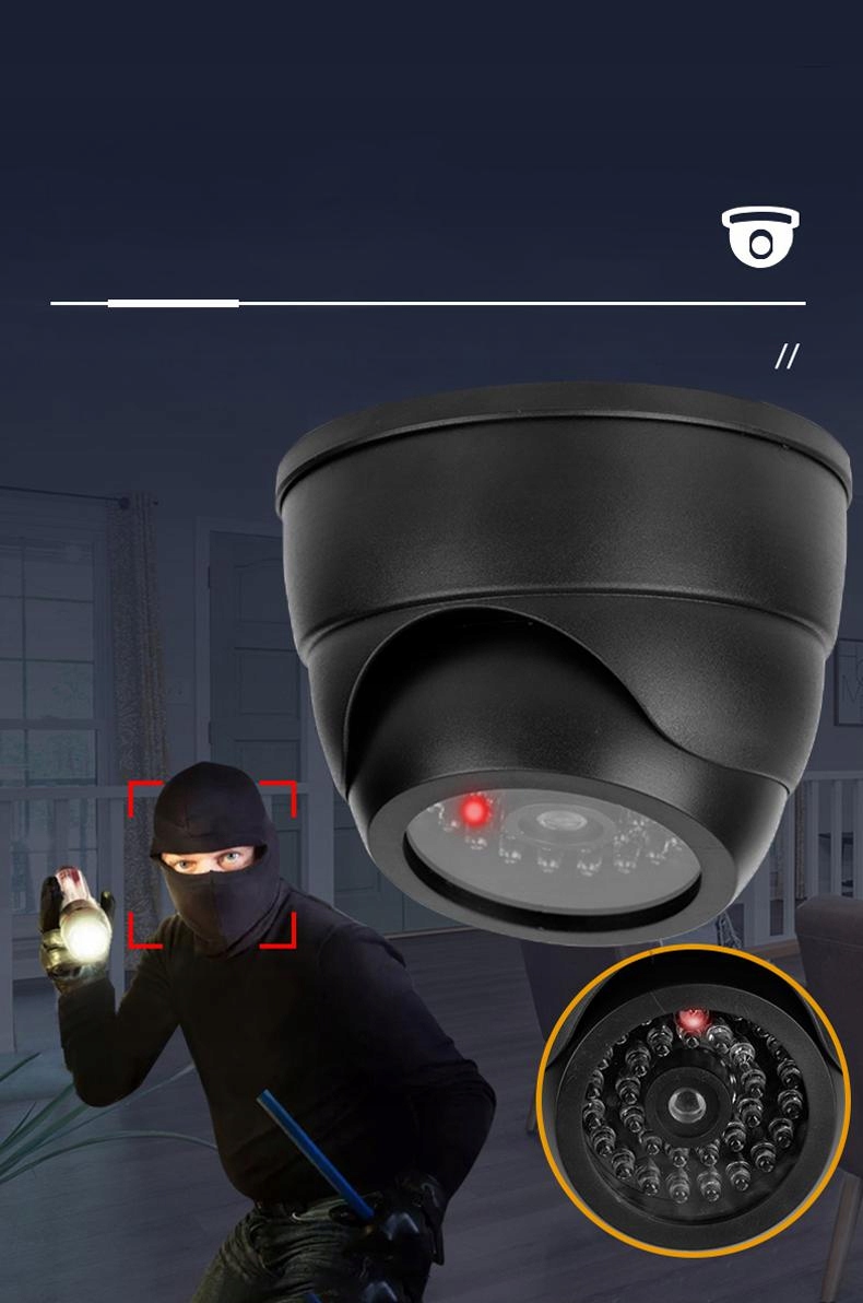 KOPUŁKOWA ATRAPA KAMERY WEWNĘTRZNEJ CCTV DO MONITORINGU DIODA LED 3xAAA Kolor czarny