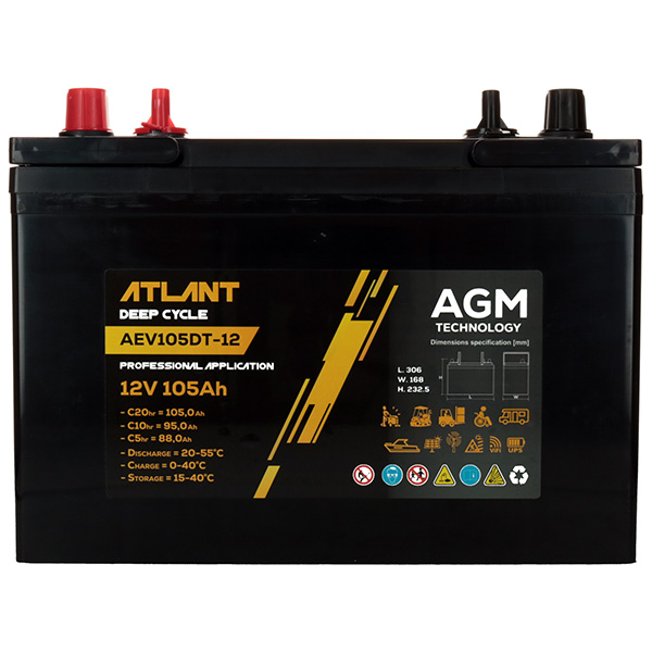 Akumulator AGM Atlant AEV105DT-12 12 V / 105 Ah Zawiera baterie nie