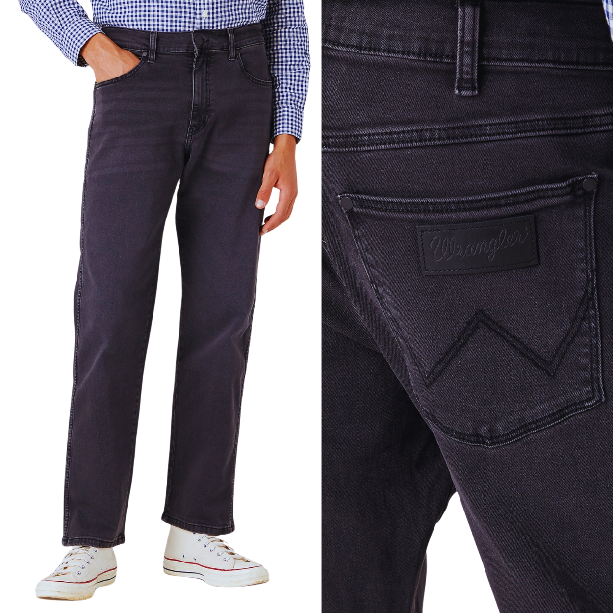 Wrangler Frontier Faded Black jednoduché volné bavlněné kalhoty len W32 L32