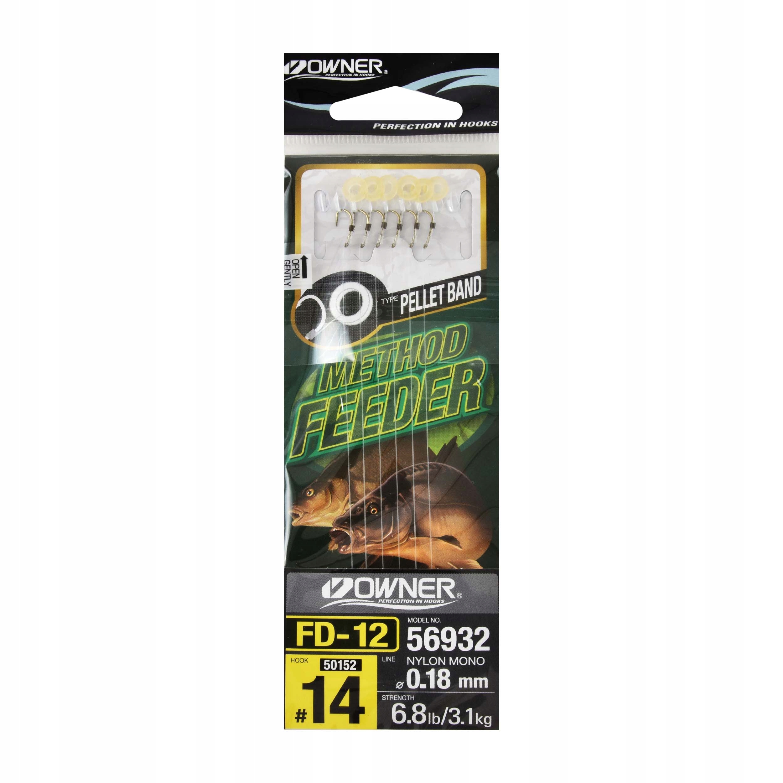 Haczyki Owner FD12 rozm.#14 z przyponami 10cm 3,1kg 6szt. do Method Feeder