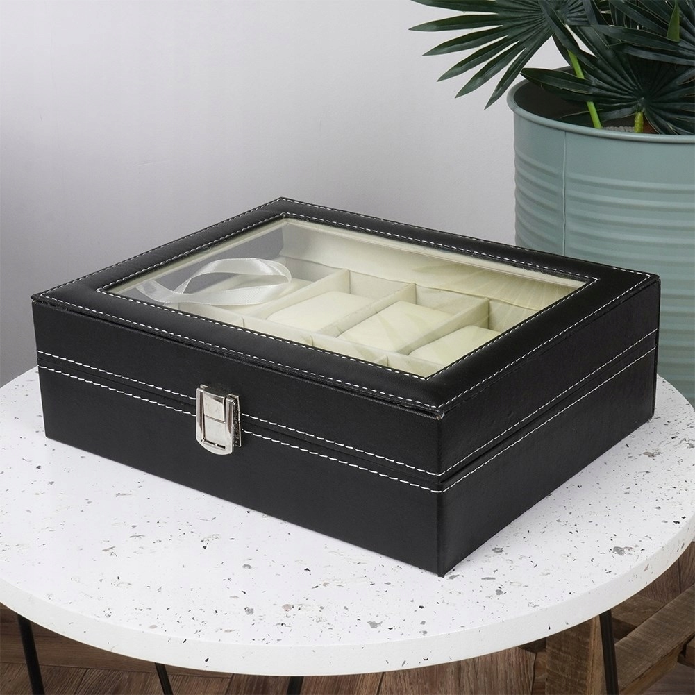 Pudełko ORGANIZER etui pojemnik na zegarki czarne przechowywania zegarków Kolor czarny