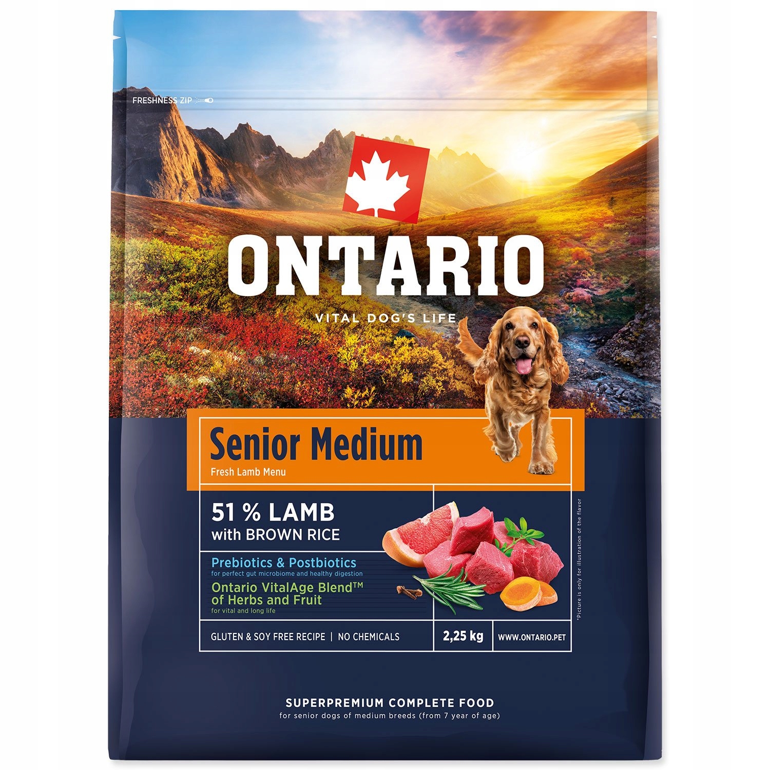 Levně Krmivo Ontario Senior Medium Lamb & Brown Rice 2,25kg