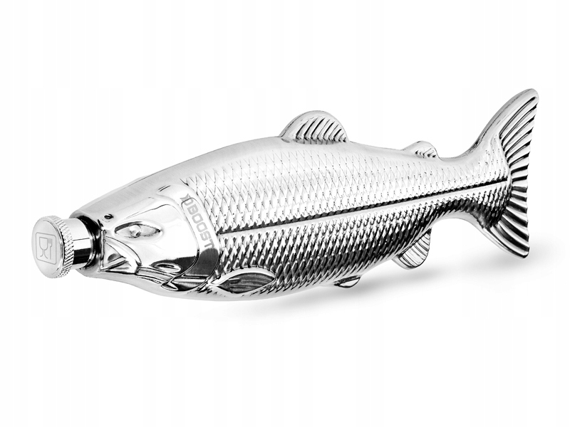Delphin Nierdzewna Piersiówka W Kształcie Ryby Srebrna 140ml 21x6cm