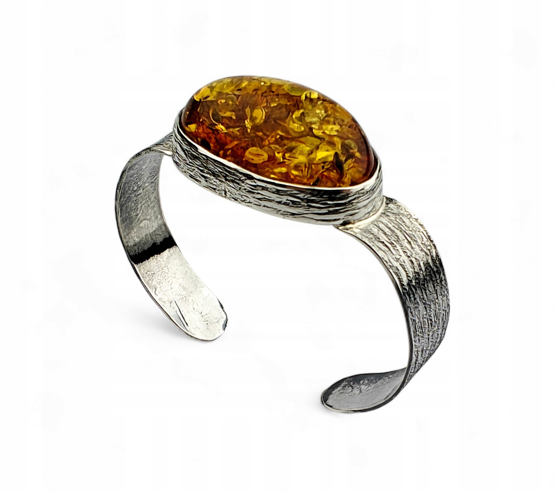 Unikátní Tuhý Náramek Stříbro Koňakový Jantar