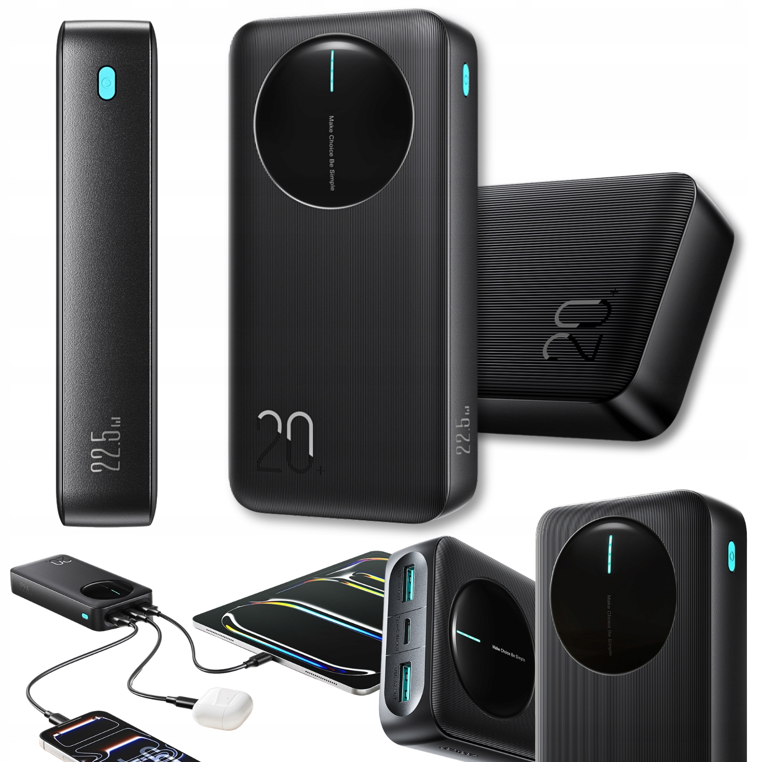 Powerbank 22,5W Duża Pojemność 20000mAh Led Usb A Usb C Power Bank