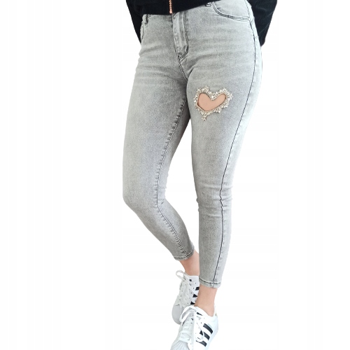 Spodnie Jeansowe M Sara Szare Modelujące Nowość 30 Wzór dominujący bez wzoru