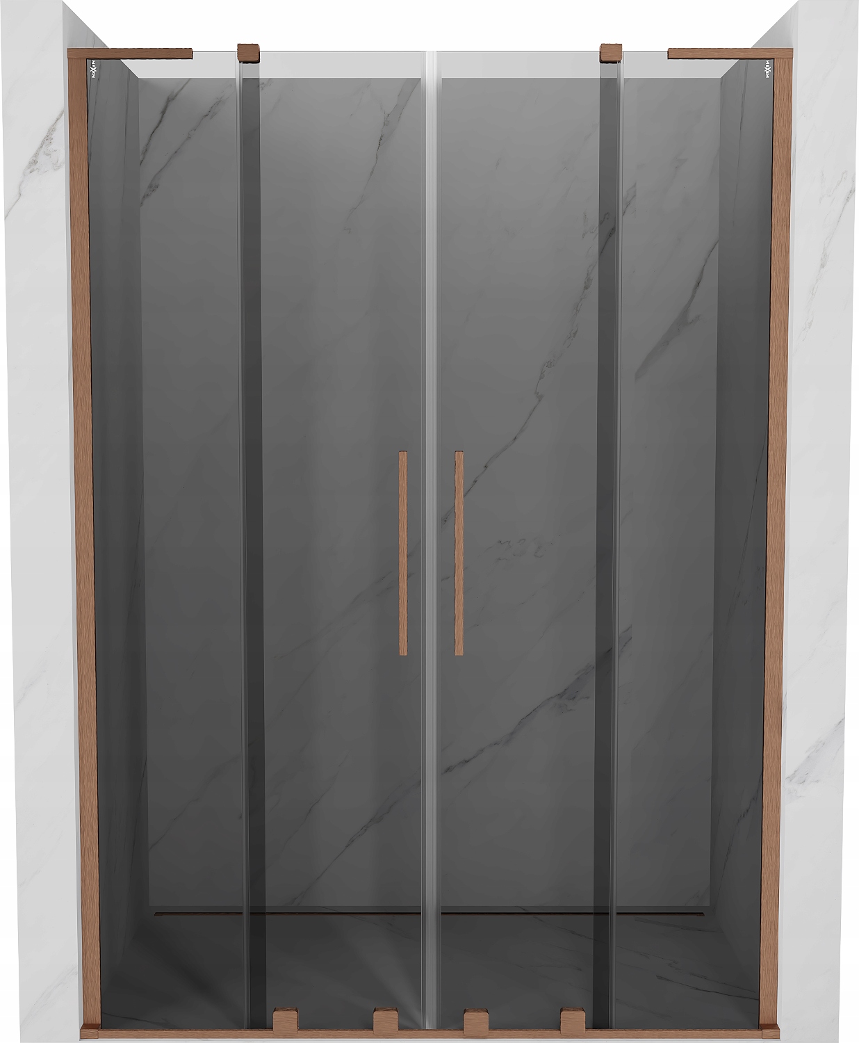 Mexen Velar L Duo 160 cm Sprchové Dveře, Grafit, Kartáčovaná Měď