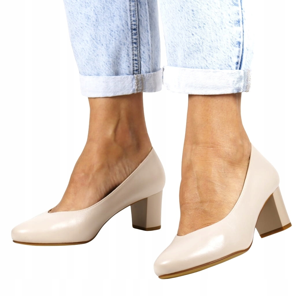 Tělové Béžové Lodičky Na Podpatku, Nízké, Klasické, Pohodlné A Elegantní 37