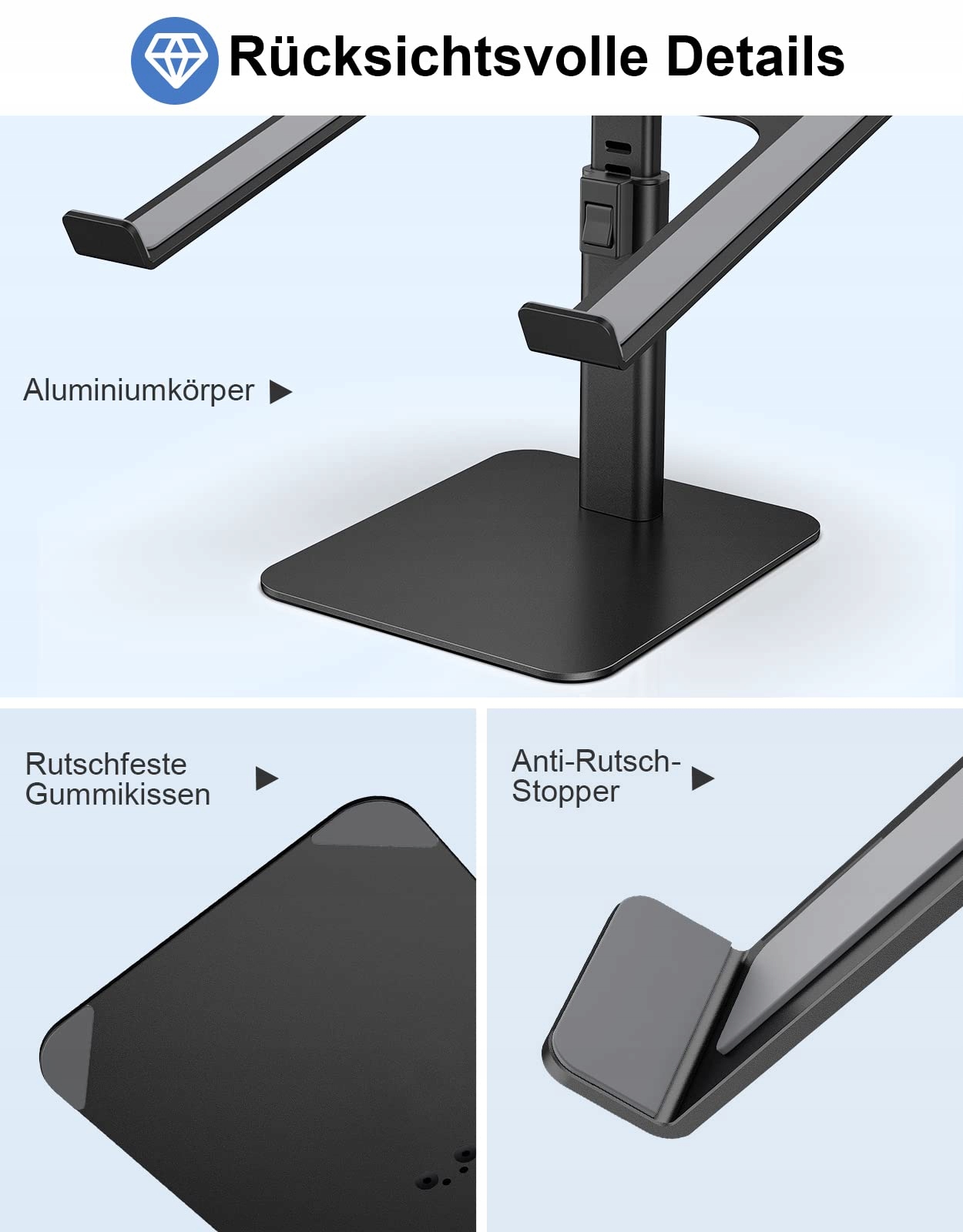 BABACOM Stojak Na Laptopa Regulowany Aluminiowy Chłodzący Do 10-16 Cali — miniatura 5