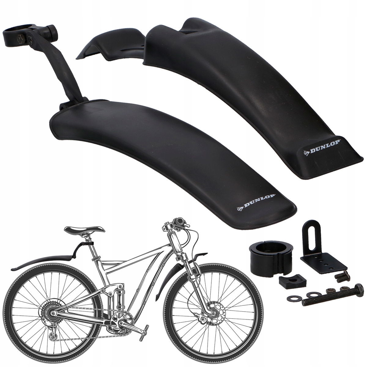 ZESTAW BŁOTNIKÓW ROWEROWYCH DUNLOP MTB 24-26 cali Kod producenta BŁOTNIK ROWEROWY PRZÓD + TYŁ 24-26
